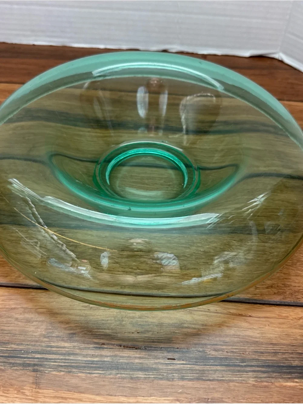 Vintage Green Depression Glass Rolled-Edge Console Bowl 10.5”